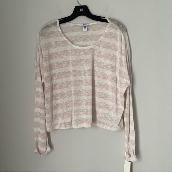 Bar III Women’s Long Sleeve Crew Neck Striped Cropped Mesh Thin Sweater size L - Picture 1 of 4